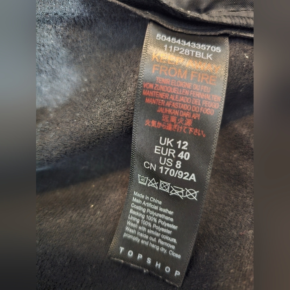 Topshop Hoodie Black Faux Leather 3-Snaps Pullover Pocket Drawcord - Picture 7 of 9